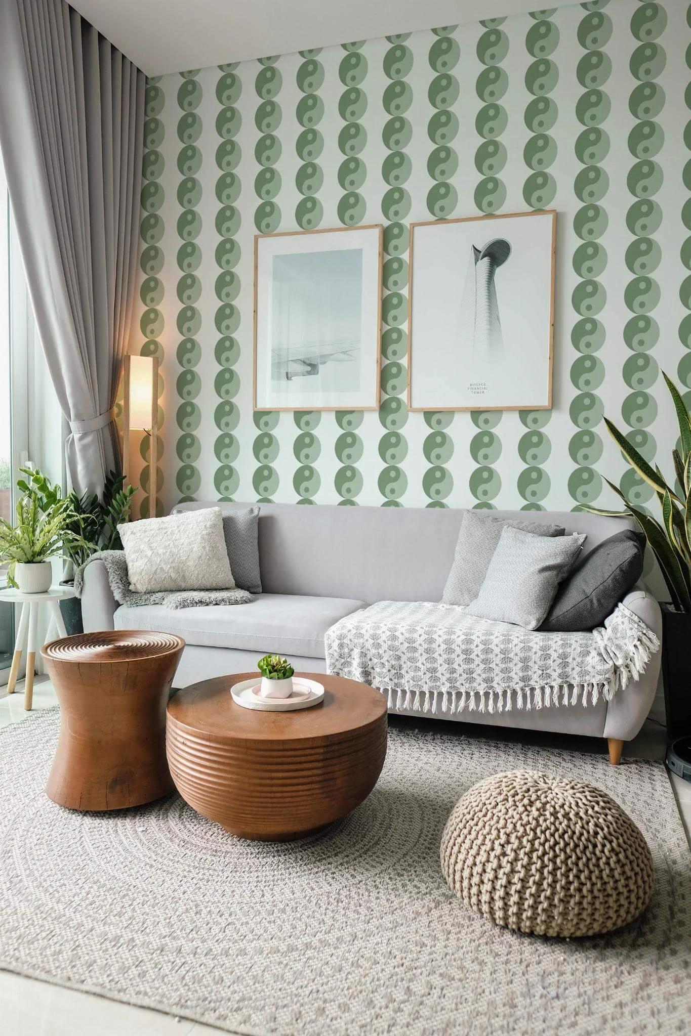 Sage green yin yang Wallpaper - Image 3
