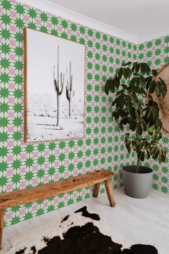 Whimsical Green Star Patterns Wallpaper - Image 3