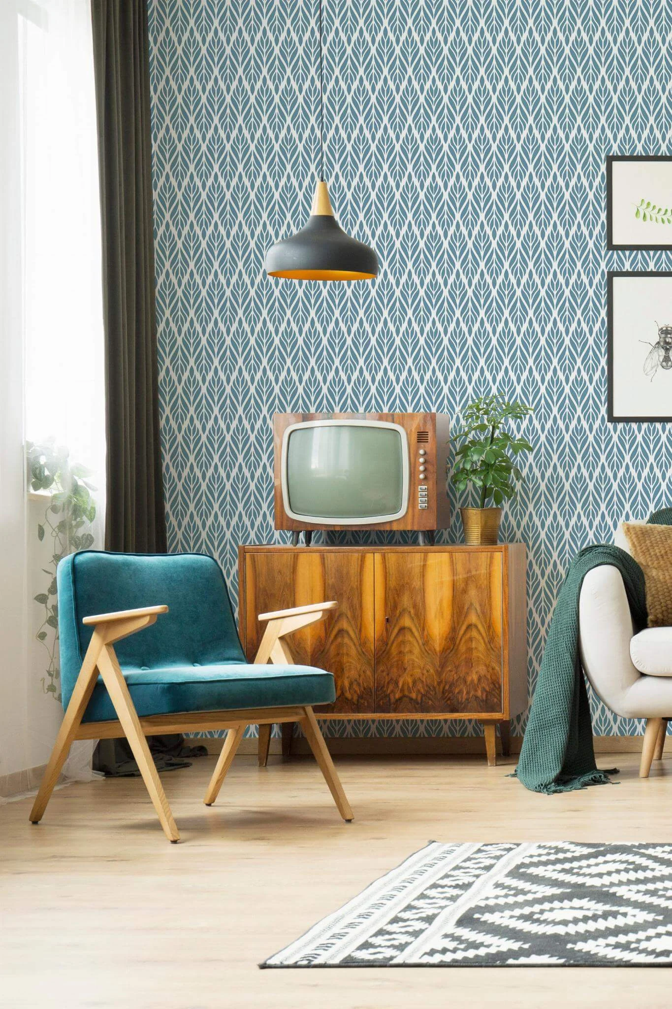 Steel blue Art Deco Wallpaper - Image 4