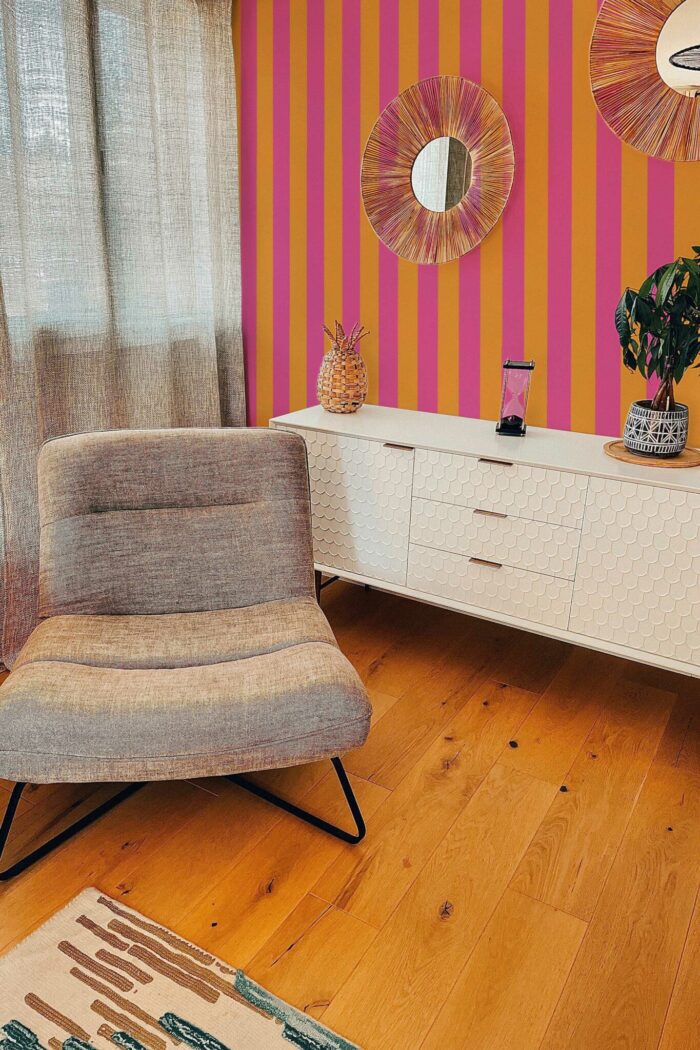 Pink and Orange Striped Wallpaper