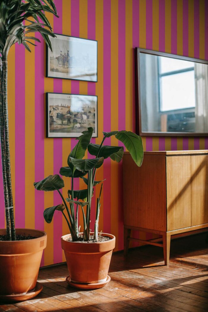 Pink and Orange Striped Wallpaper - Image 3