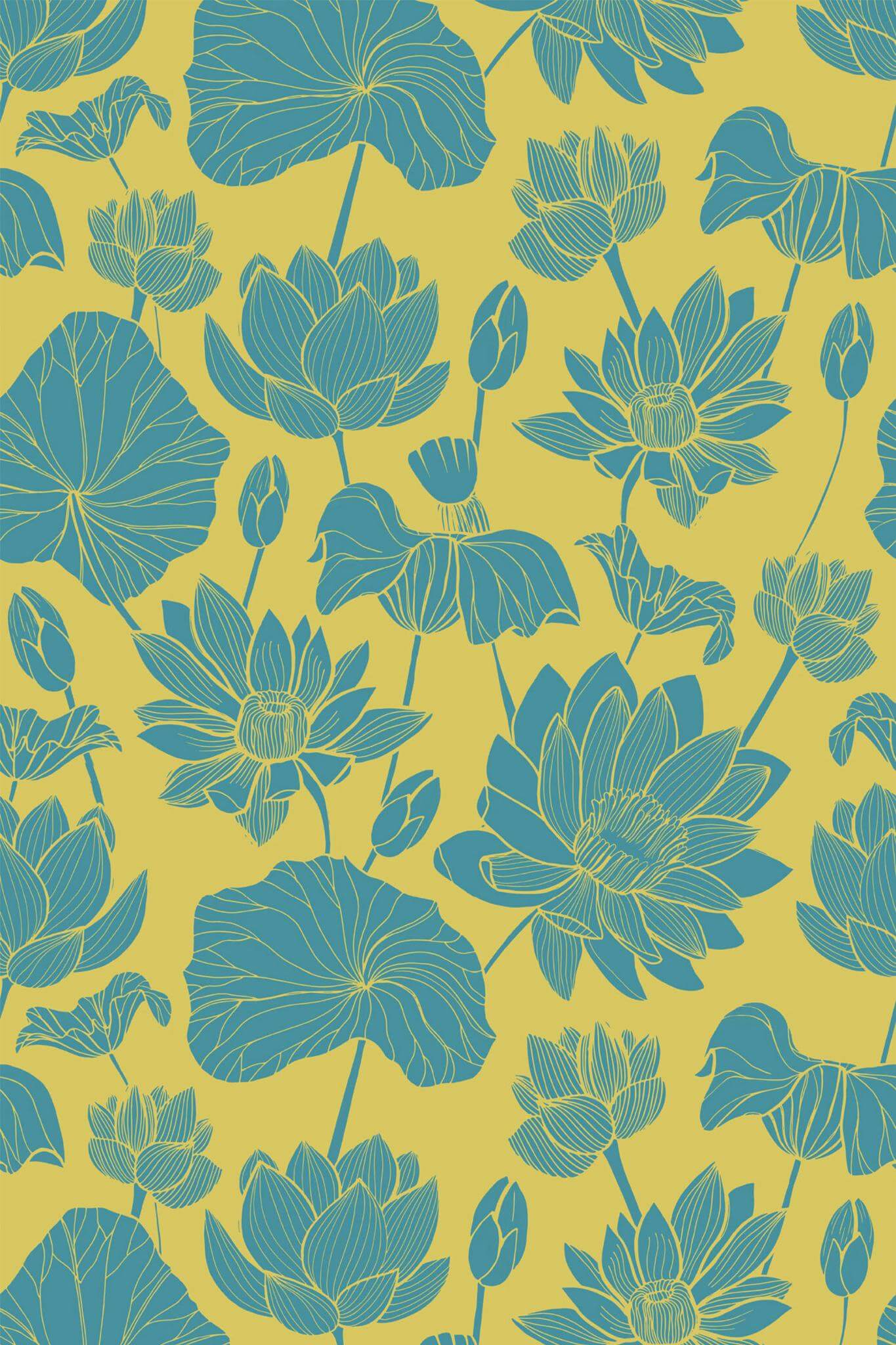Teal and yellow dahlia Wallpaper - Image 2
