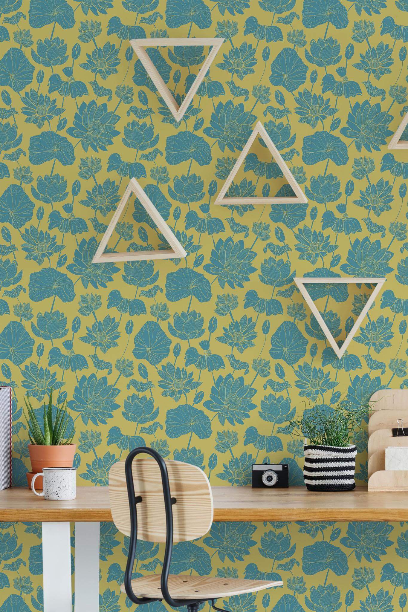 Teal and yellow dahlia Wallpaper
