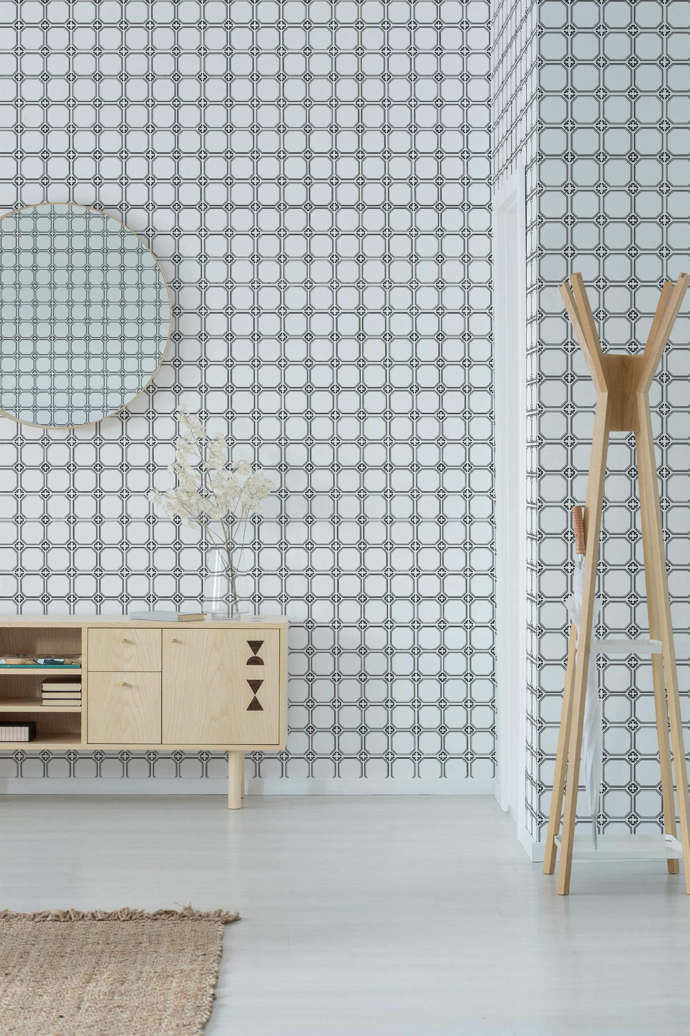 Black and white faux tile Wallpaper - Image 3