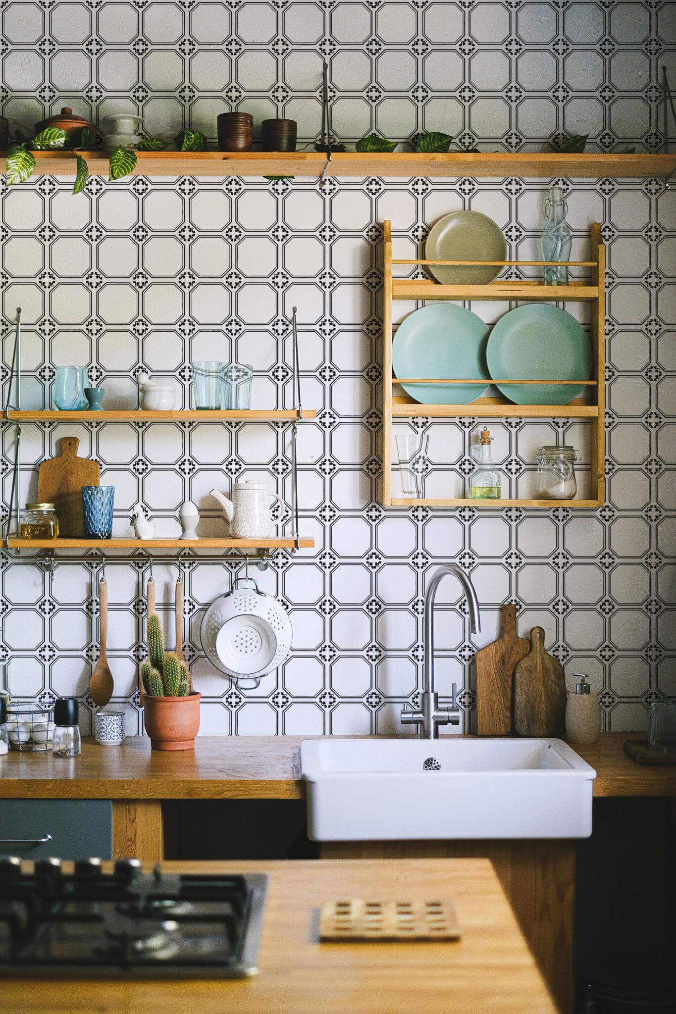 Black and white faux tile Wallpaper - Image 4