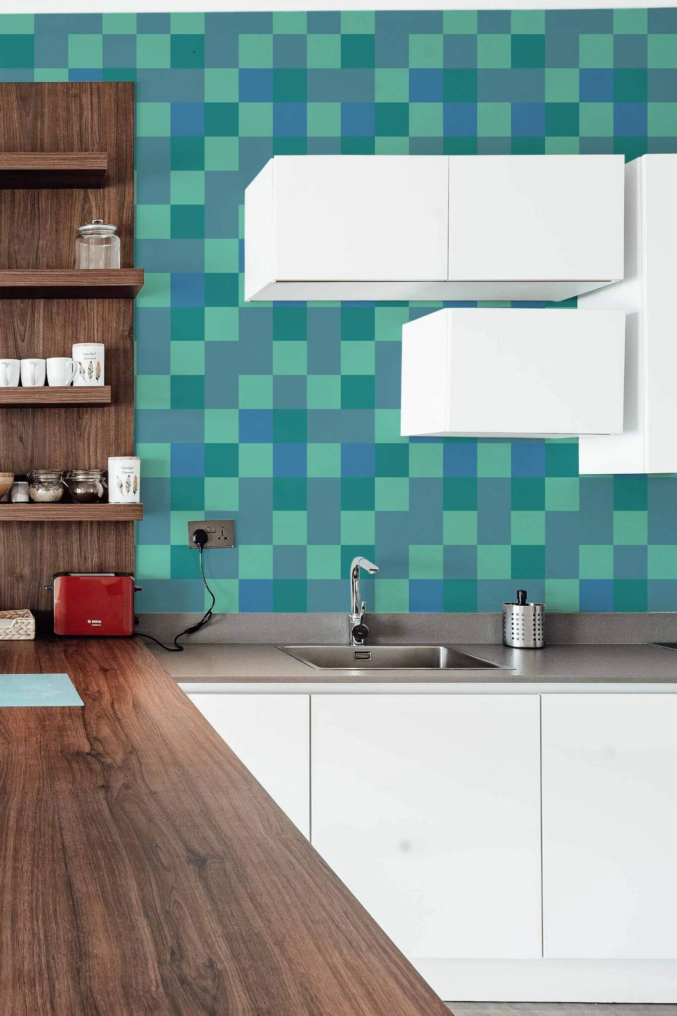 Checkered Turquoise Wallpaper - Image 4