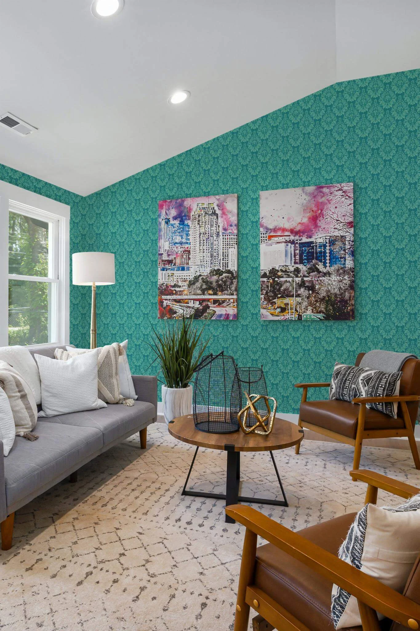 Turquoise Damask Harmony Wallpaper - Image 3