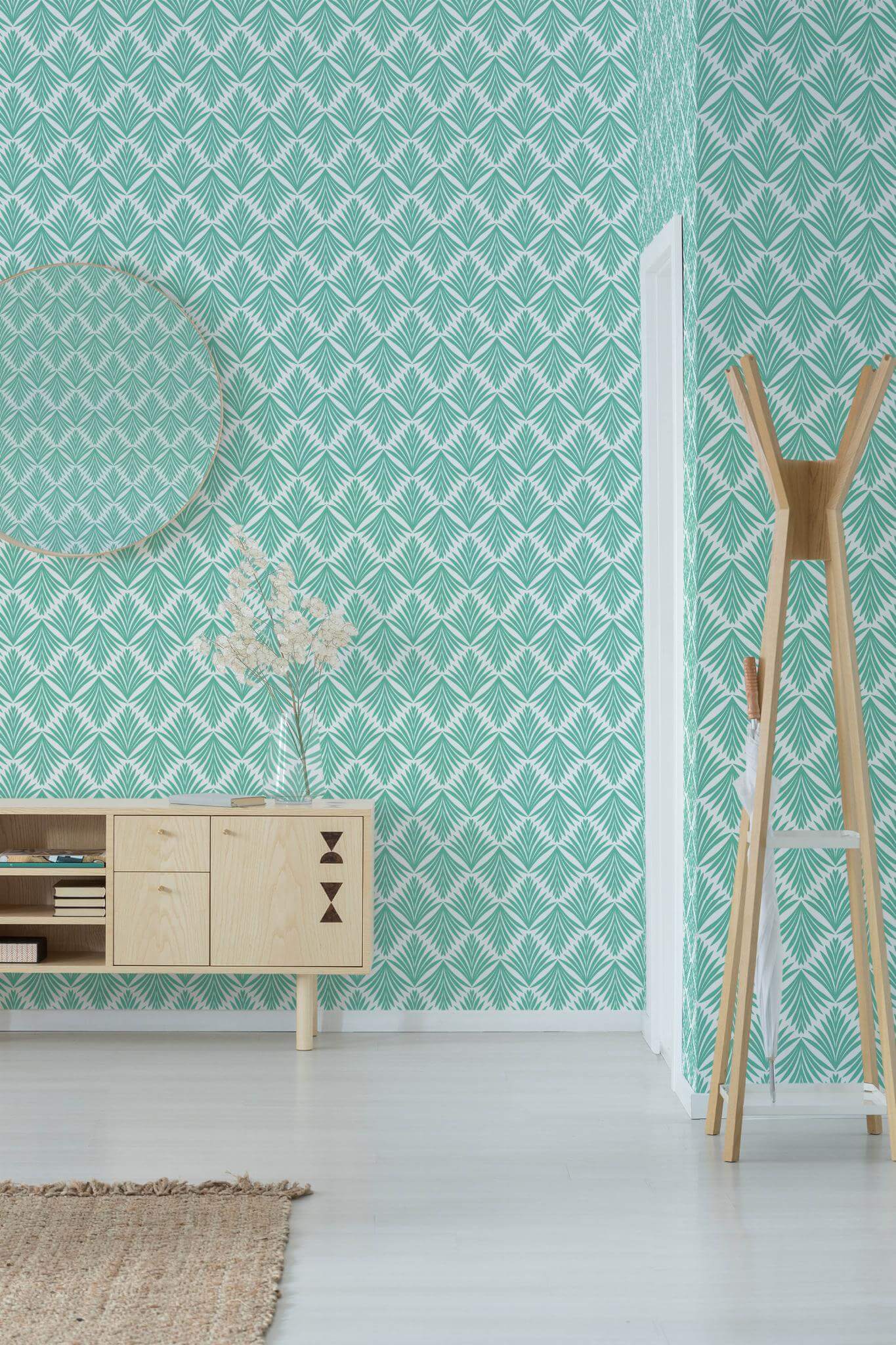 Turquoise geometric leaf Wallpaper - Image 3