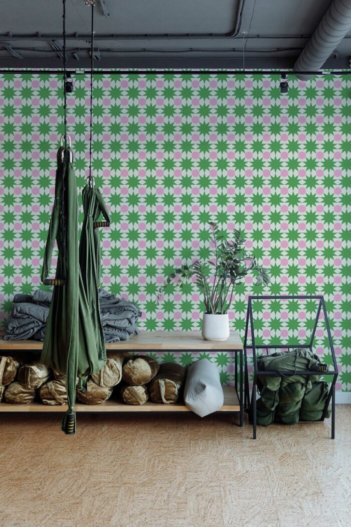 Whimsical Green Star Patterns Wallpaper - Image 4