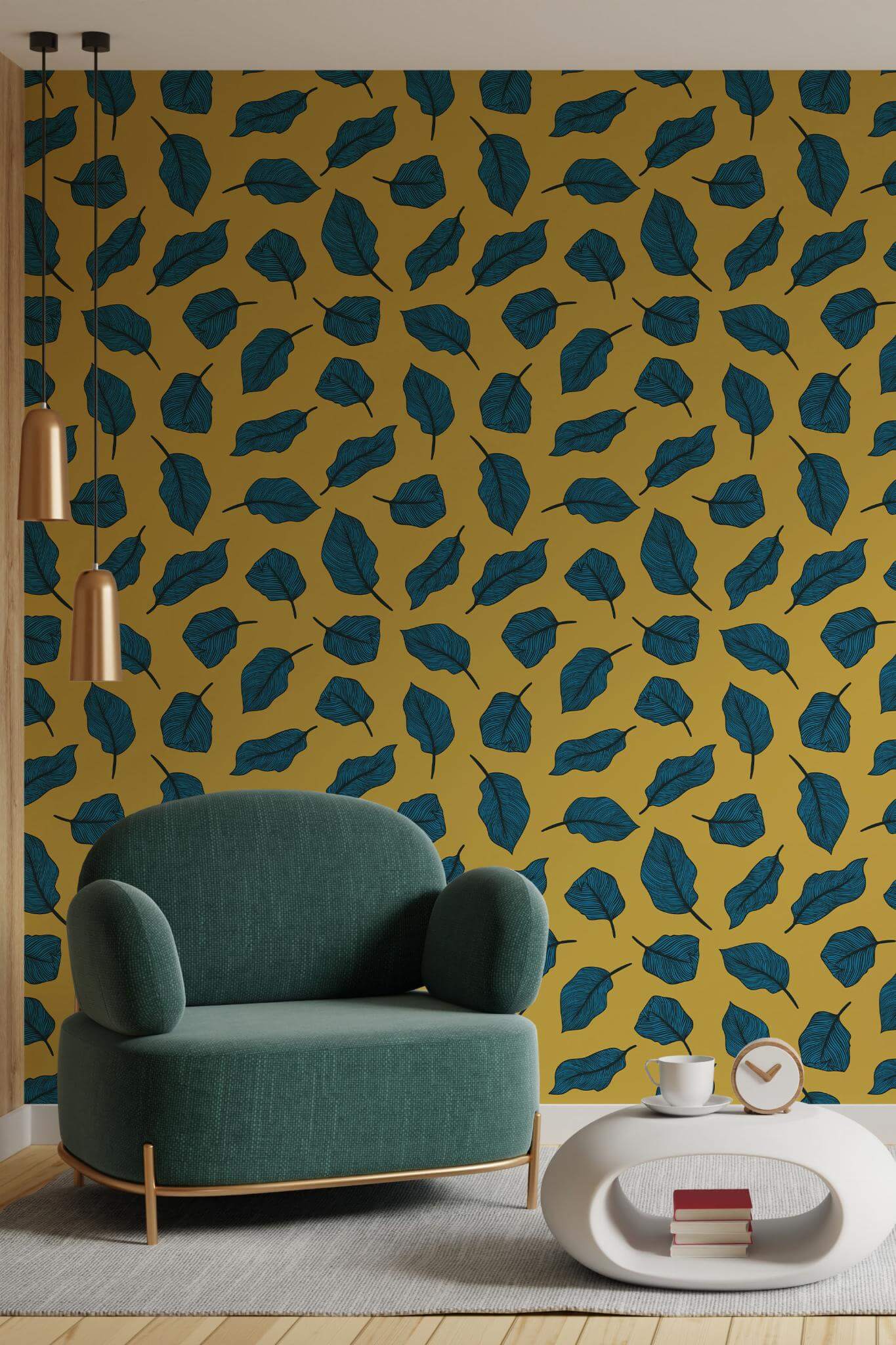 Blue and yellow aesthetic leaf Wallpaper - Image 4