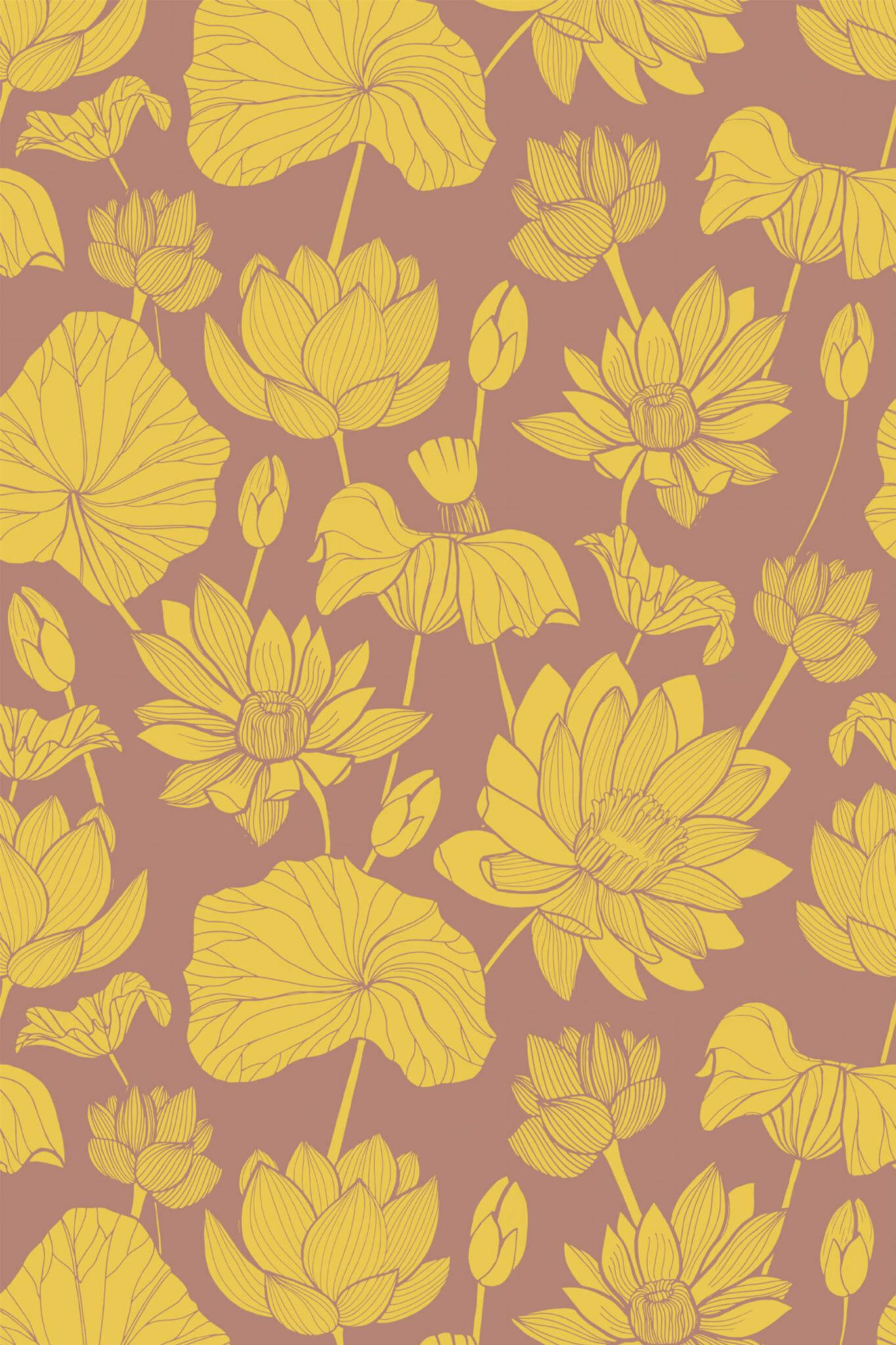 Yellow and brown retro floral pattern Wallpaper - Image 2